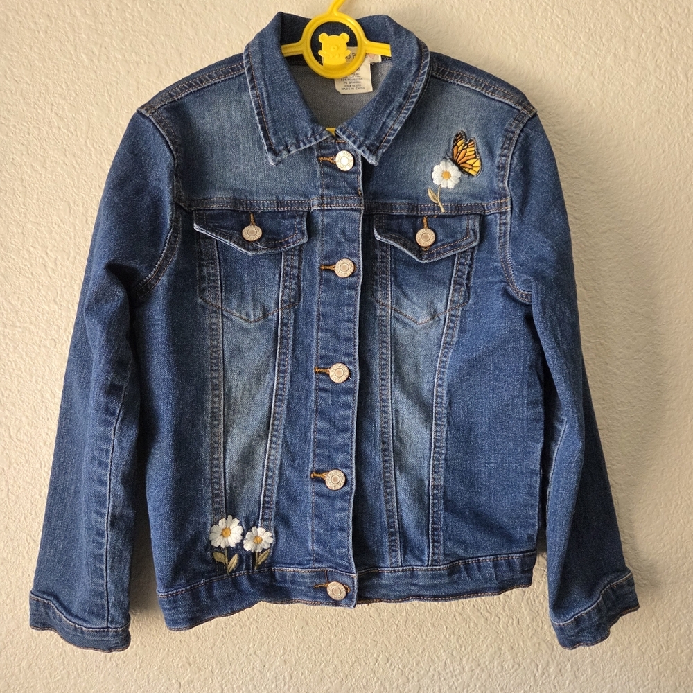 Butterfly and Flowers Embroidered Denim Jacket Soho Blue Size 10/12 Months